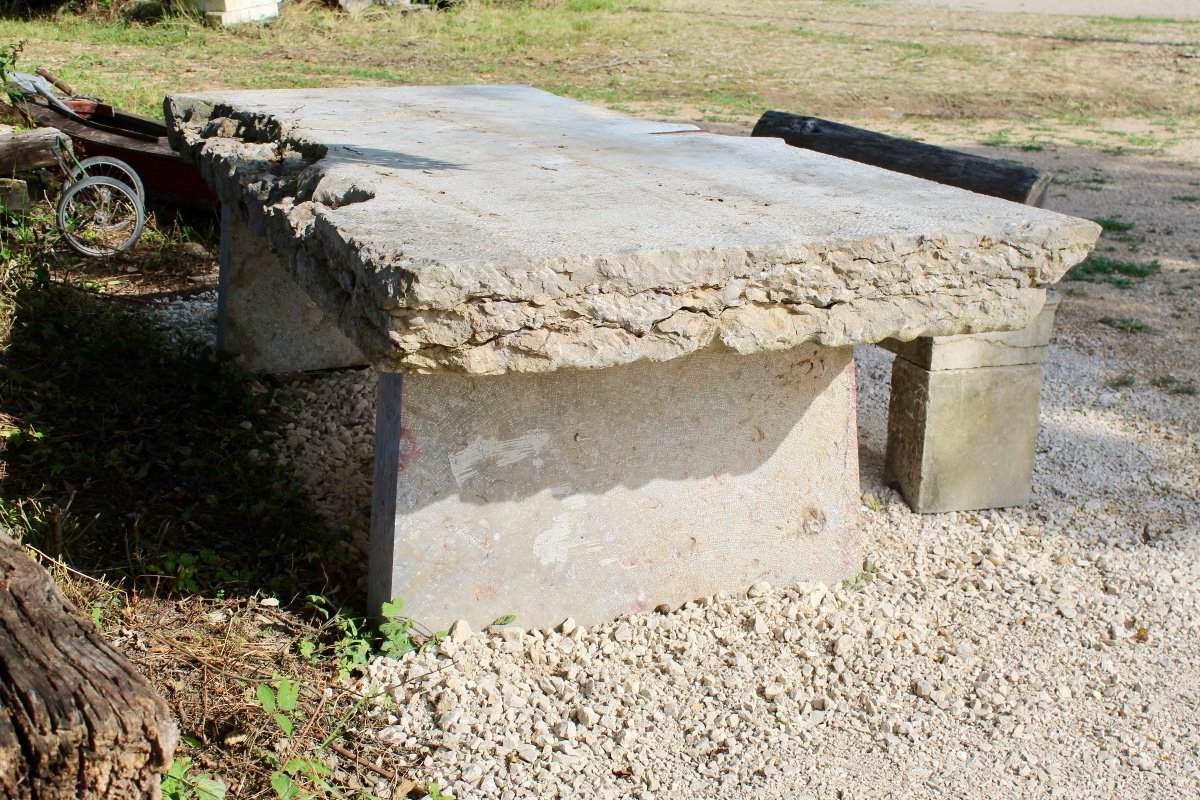 Table De Monastère En Pierre De Saint Cyr Et Son Banc-photo-7