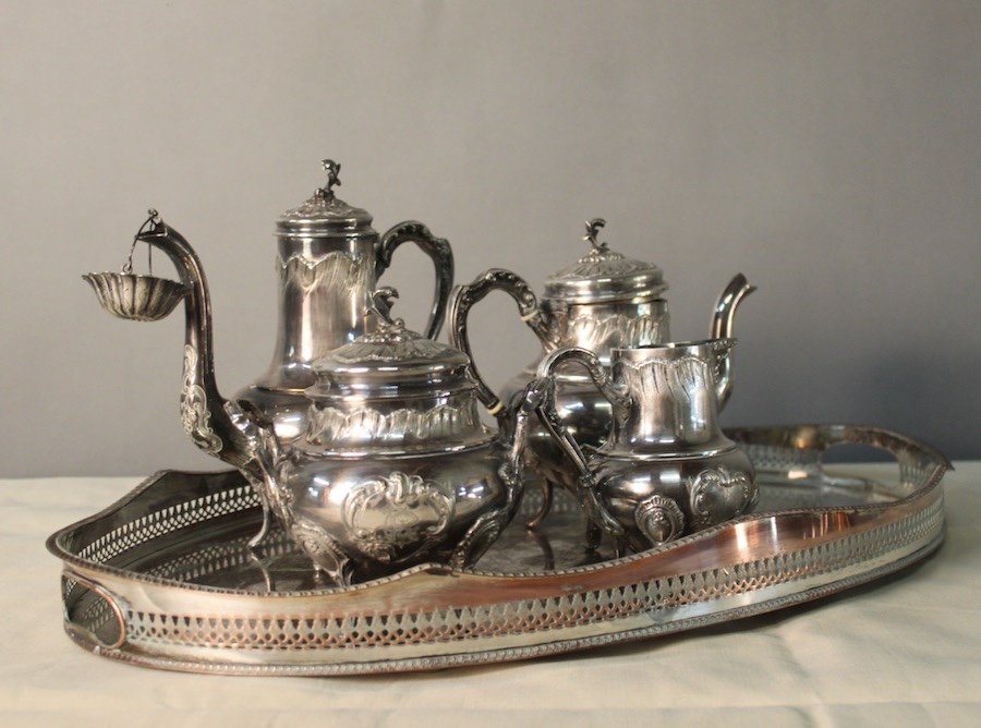 Coffee Or Tea Service Monogrammed Cr Silver Metal-photo-2