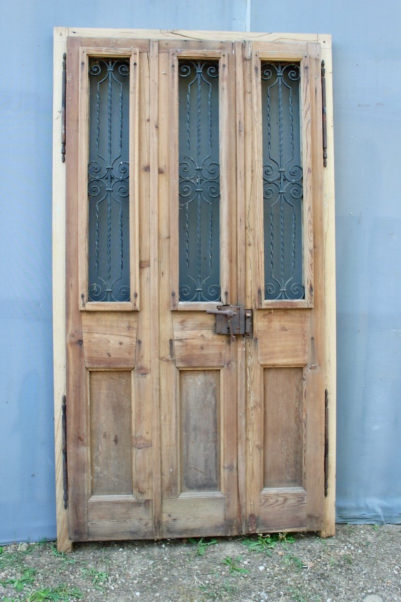 Spruce & Wrought Iron Entrance Door With 2 Leaves-photo-2