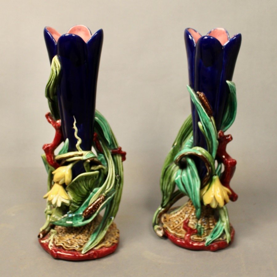 Pairs Of Vases Decorated With Majolica Flowers Sarreguemines-photo-4