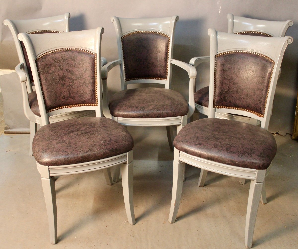 Suite Of 3 Armchairs And 2 Restaurant Chairs-photo-2