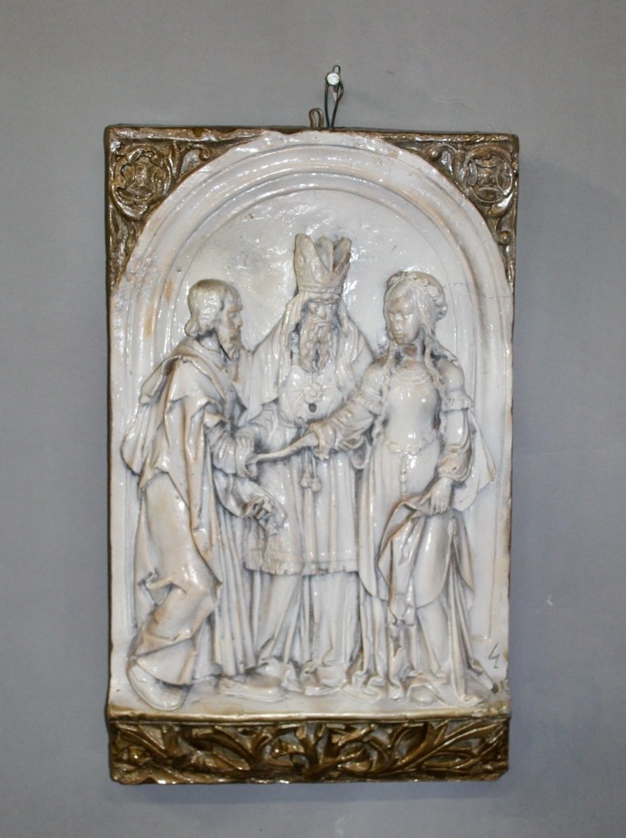 Bas Relief Scène Religieuse En Terre Cuite-photo-2