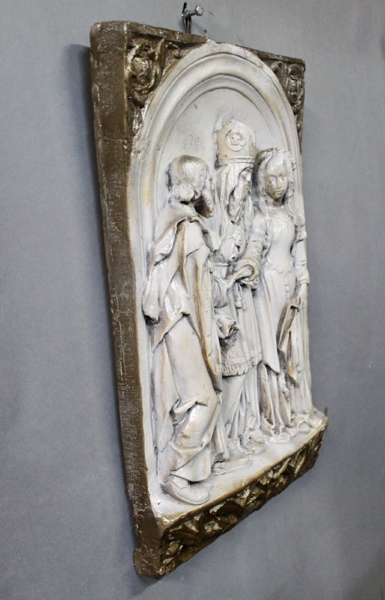 Bas Relief Scène Religieuse En Terre Cuite-photo-4