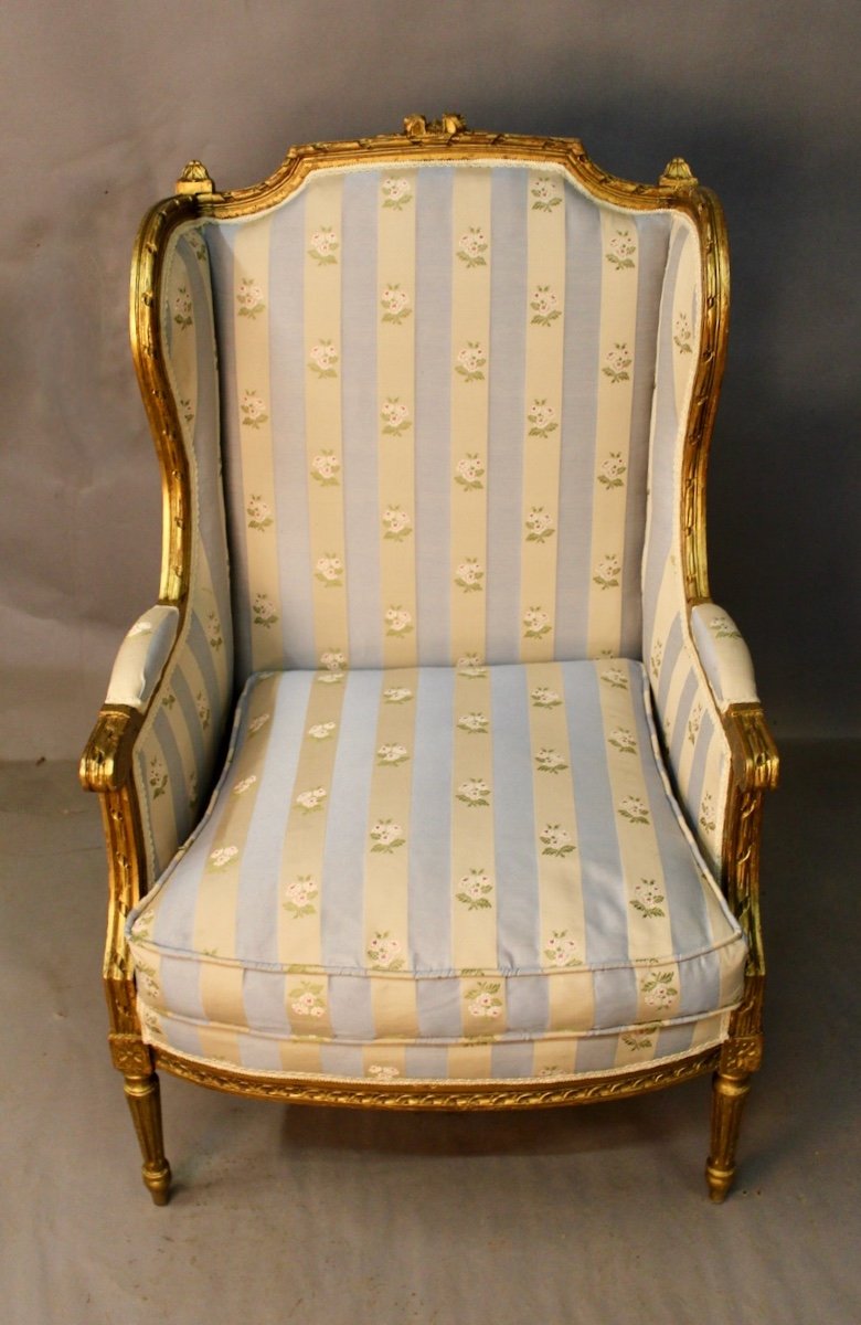 Louis XVI Style Winged Bergère In Golden Wood -photo-4