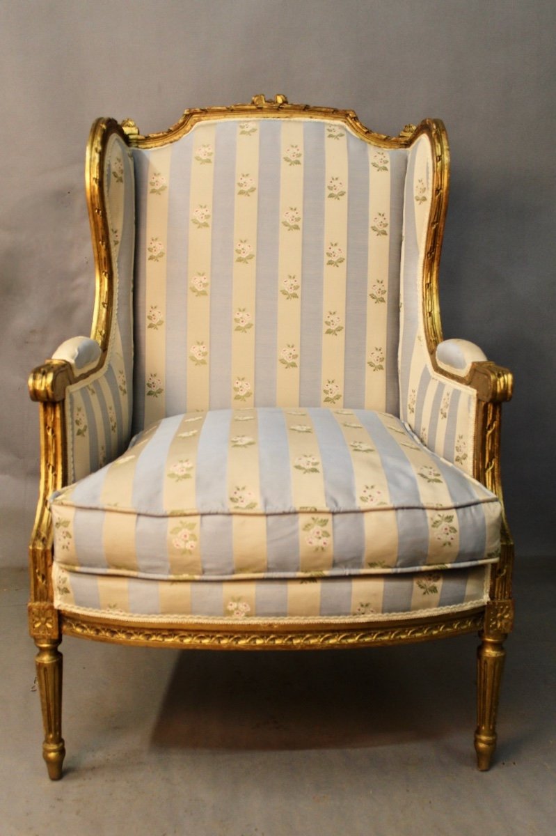 Louis XVI Style Winged Bergère In Golden Wood 