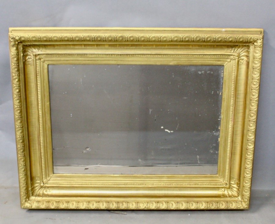 Antique Mirror With Golden Wood Frame