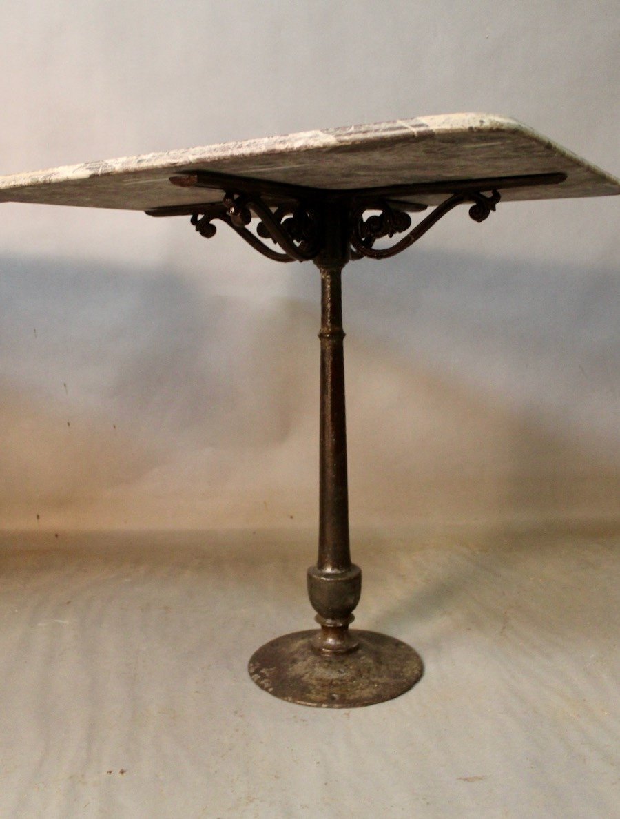 Pair Of Bistro Tables Cast Iron Base Marble Top -photo-4