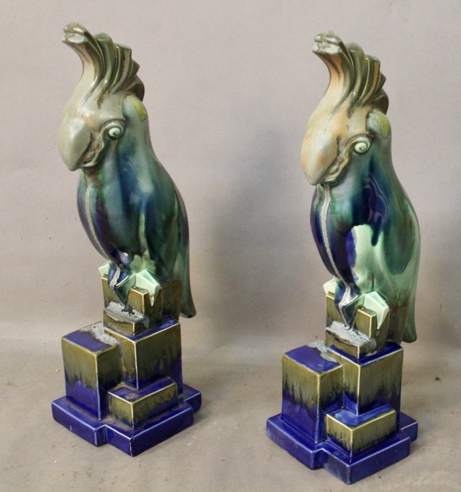 Pair Of Art Deco Cockatoos Onnaing-photo-2