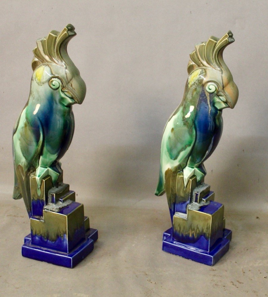 Pair Of Art Deco Cockatoos Onnaing-photo-3