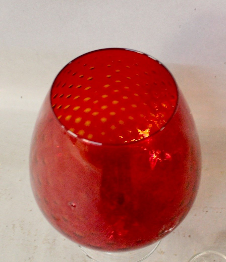 Grand Vase Calice En Verre Soufflé Rouge Empoli -photo-3