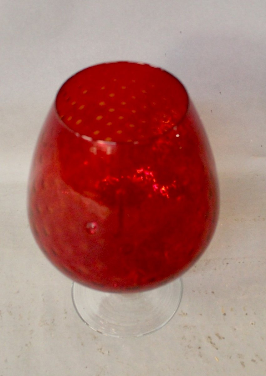 Grand Vase Calice En Verre Soufflé Rouge Empoli -photo-4