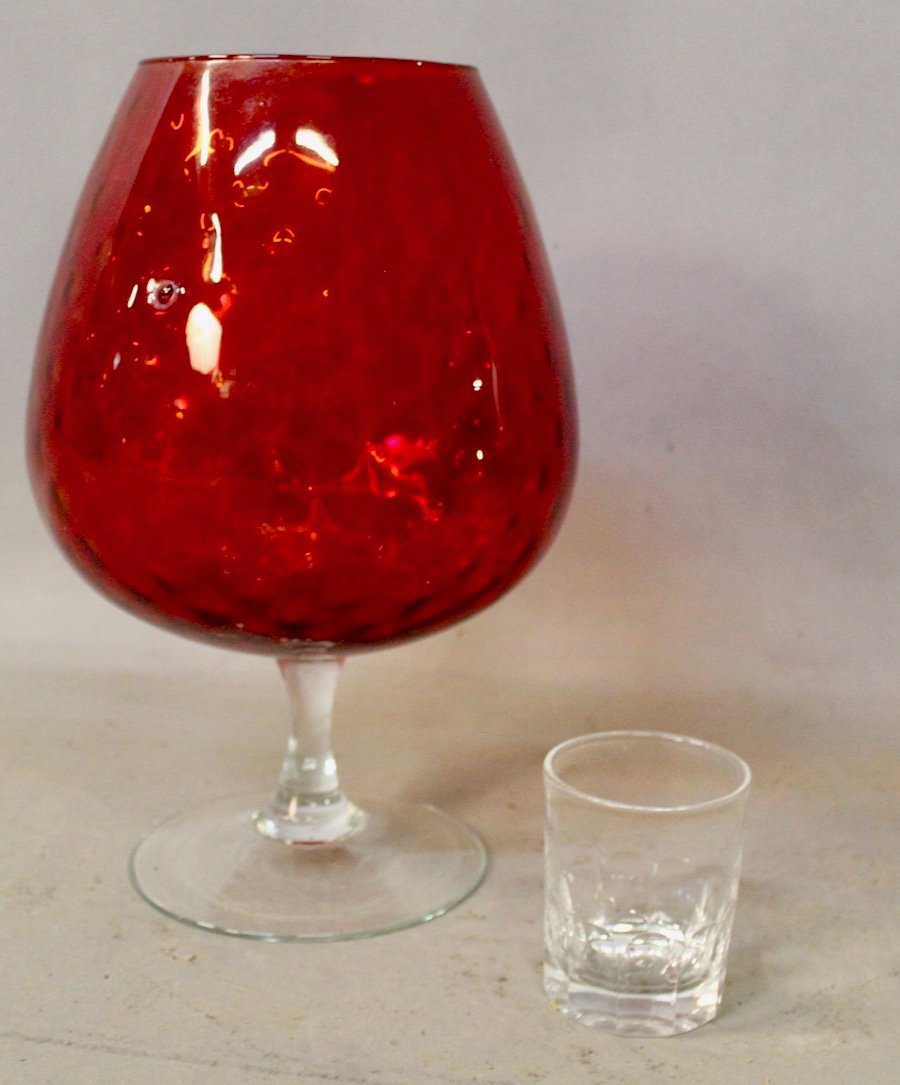 Grand Vase Calice En Verre Soufflé Rouge Empoli 