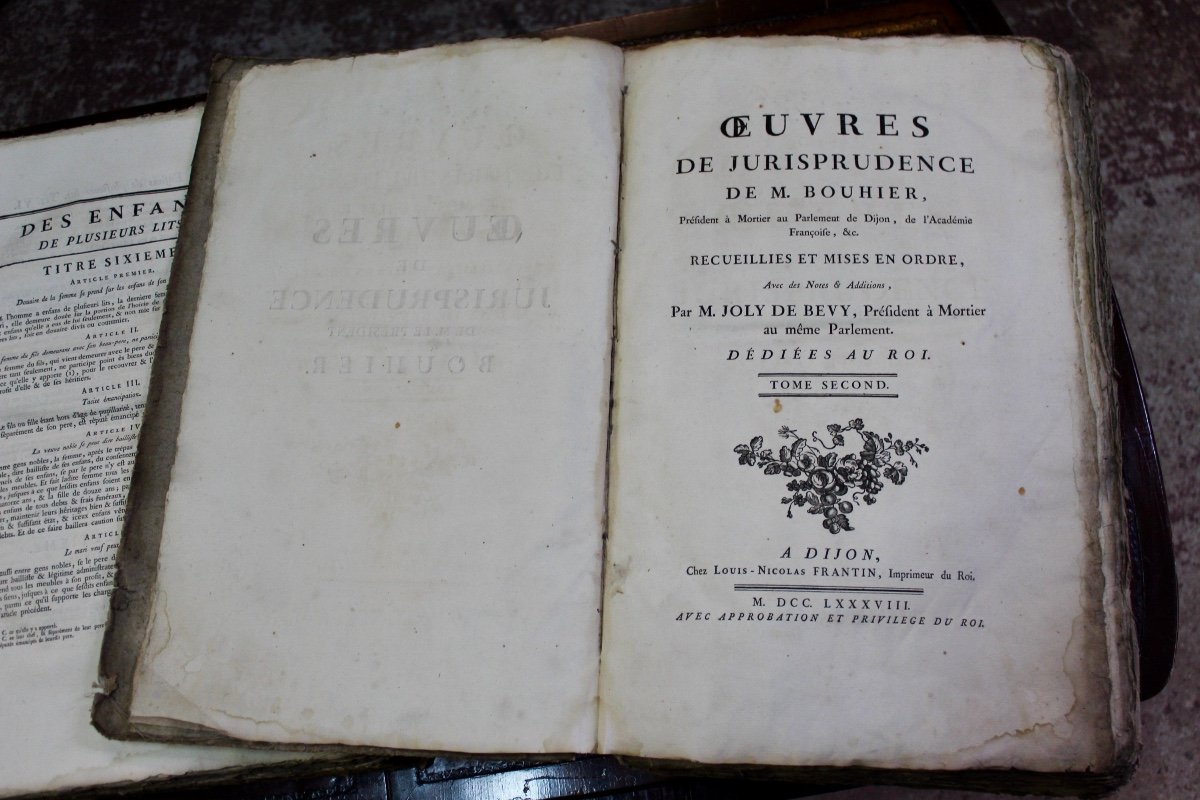 2 Volumes Of Old Books Of Jurisprudence From 1787 By M./bouhier-photo-4