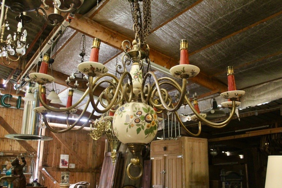 Important Dutch Chandelier In Bronze And Earthenware With 10 Arms Of Light-photo-3