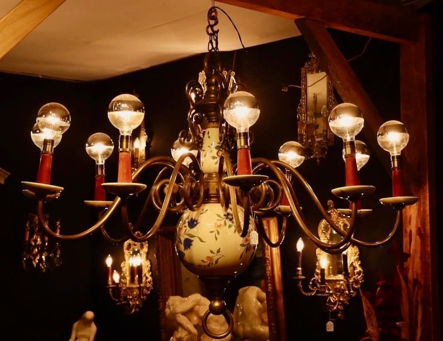 Important Dutch Chandelier In Bronze And Earthenware With 10 Arms Of Light-photo-8