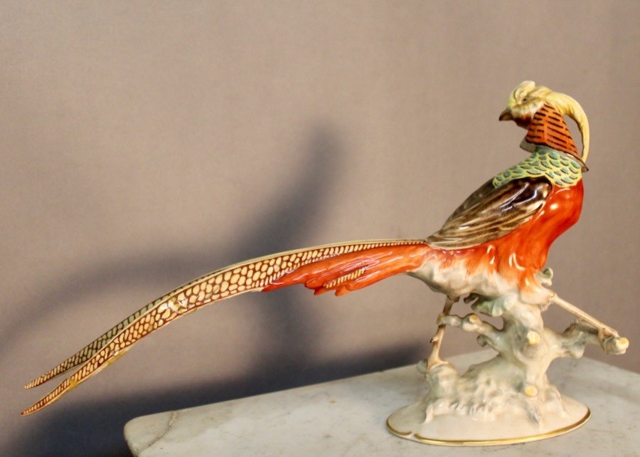 Golden Porcelain Pheasant Signed Hutschenreuther Karl Tutter-photo-3