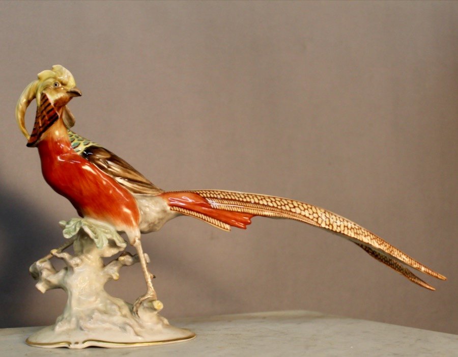 Golden Porcelain Pheasant Signed Hutschenreuther Karl Tutter