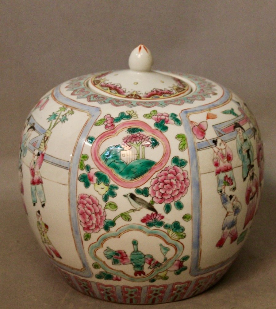 Covered Ball Vase Or Ginger Pot Chinese Porcelain-photo-3