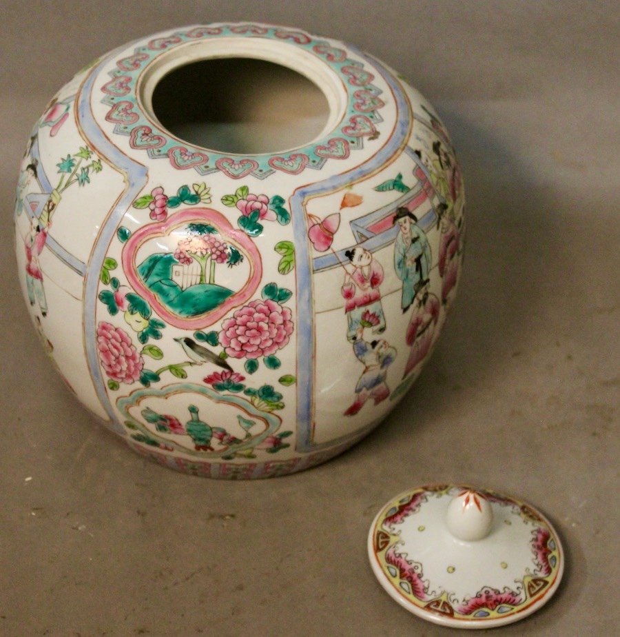 Covered Ball Vase Or Ginger Pot Chinese Porcelain-photo-4