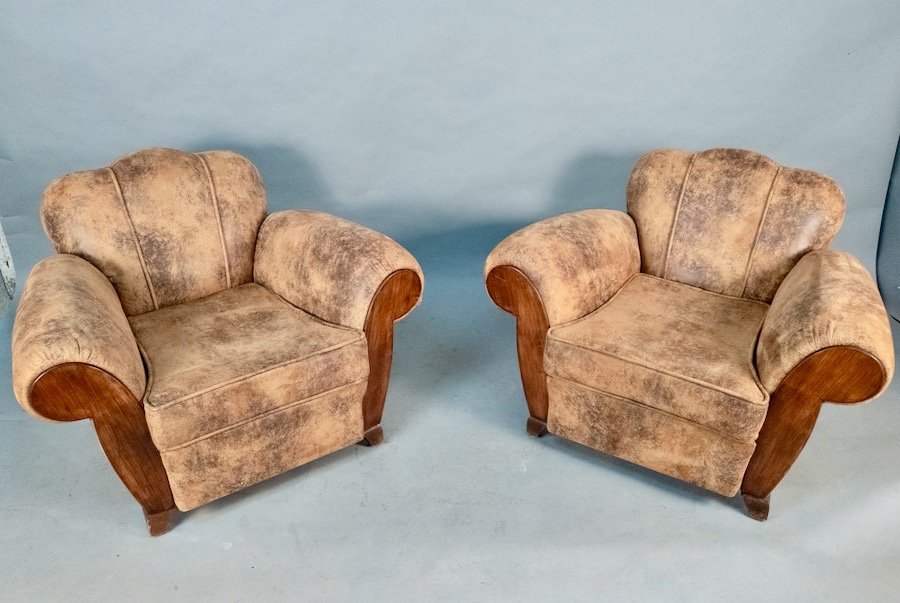 Paire De Fauteuils Club Art Deco-photo-3