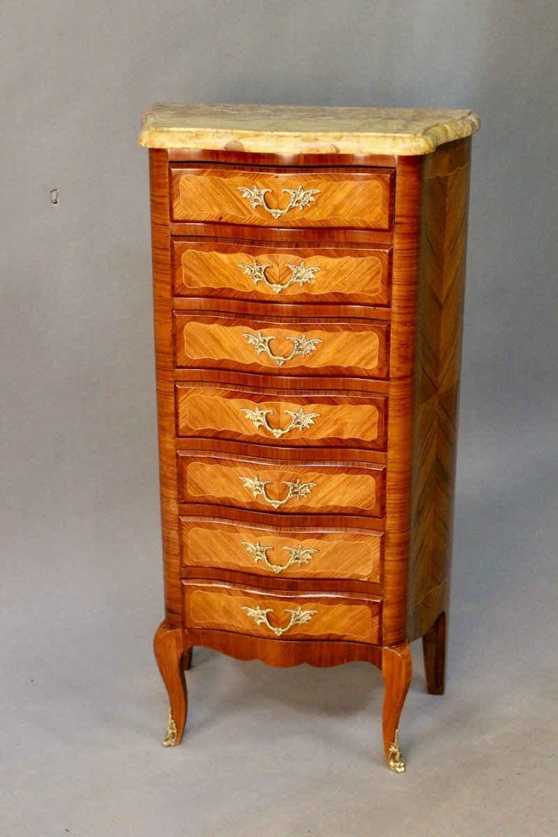 Louis XV Style Curved And Marquetry Weekly Chest-photo-2