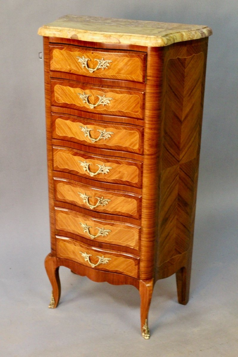 Louis XV Style Curved And Marquetry Weekly Chest-photo-3