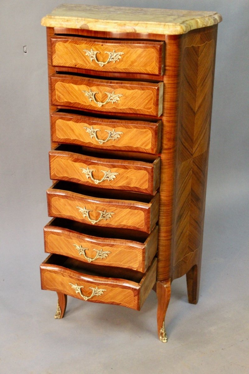 Louis XV Style Curved And Marquetry Weekly Chest-photo-4