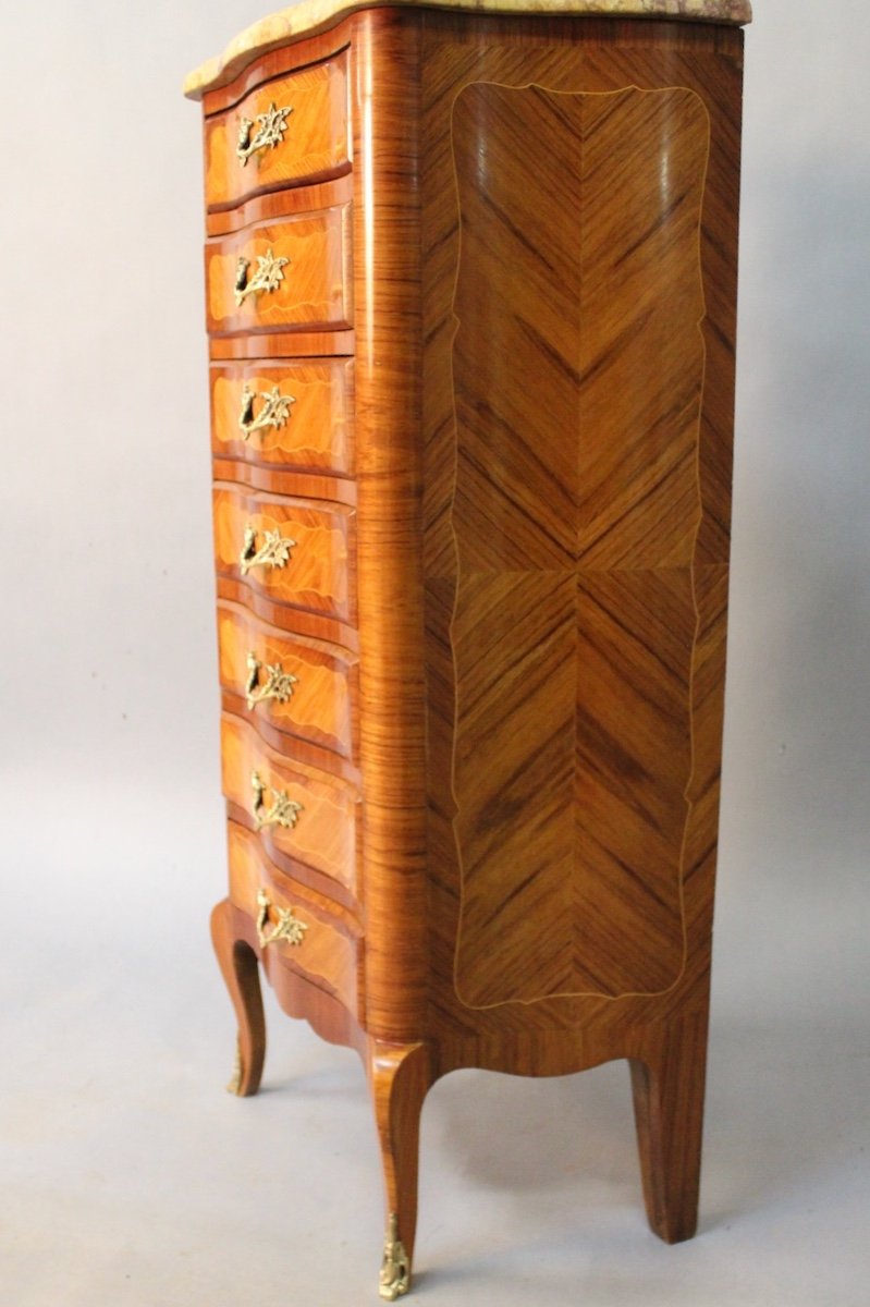 Louis XV Style Curved And Marquetry Weekly Chest-photo-4