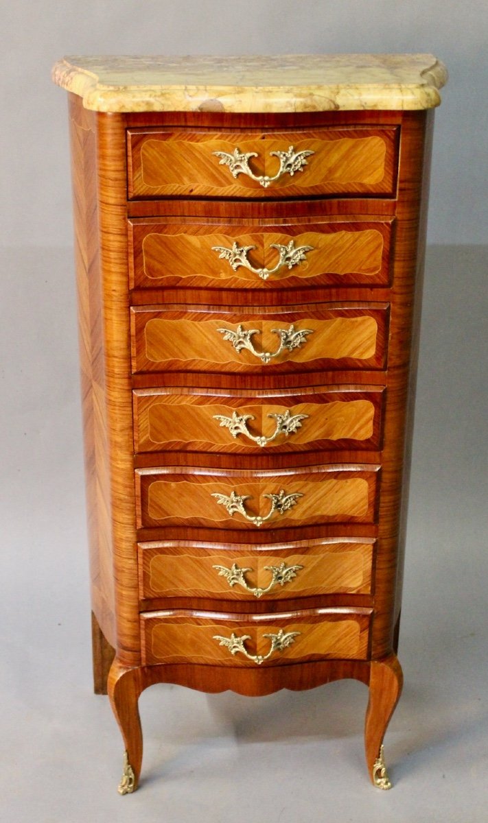 Louis XV Style Curved And Marquetry Weekly Chest