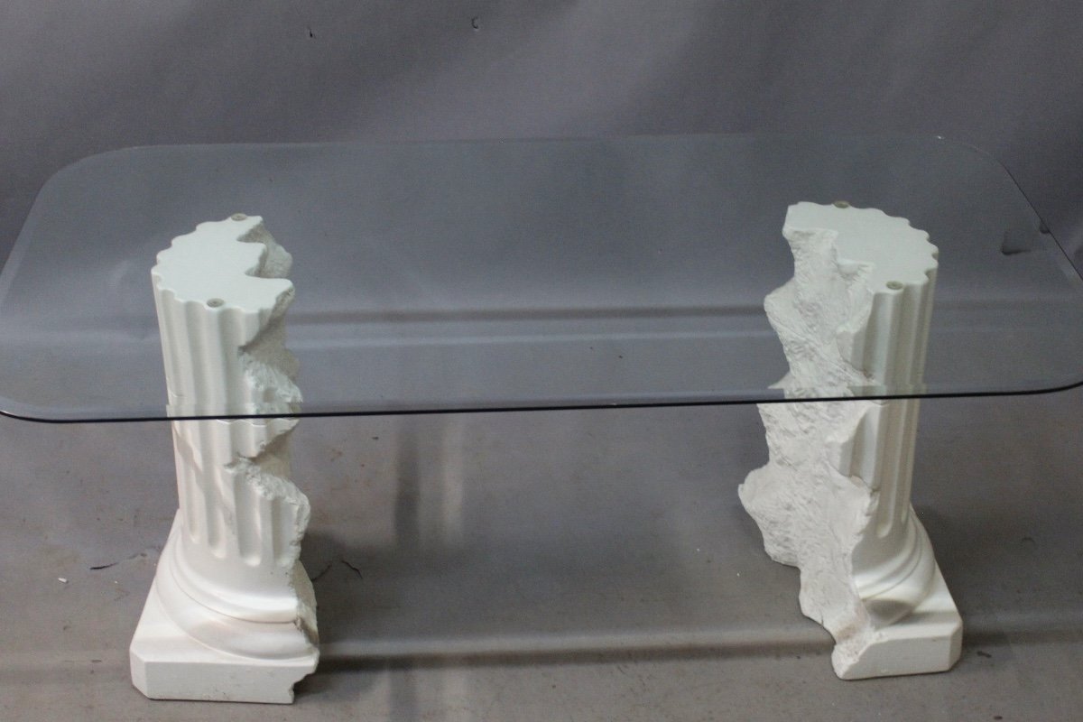 Glass Top Table, Plaster Base Signed Pacini -photo-3