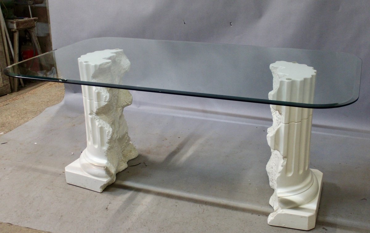 Glass Top Table, Plaster Base Signed Pacini -photo-4