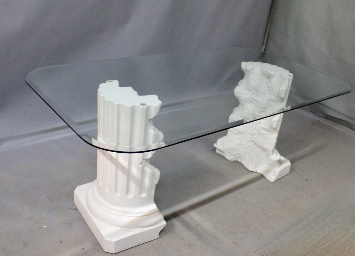 Glass Top Table, Plaster Base Signed Pacini -photo-5