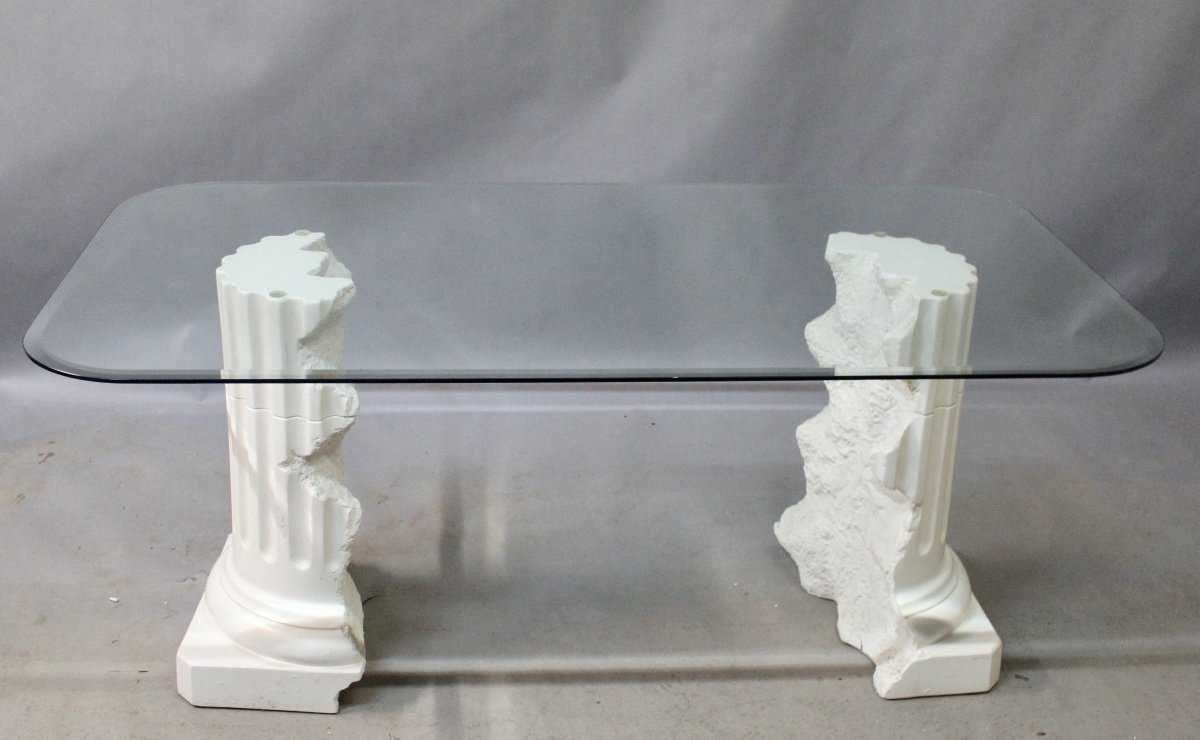 Glass Top Table, Plaster Base Signed Pacini 