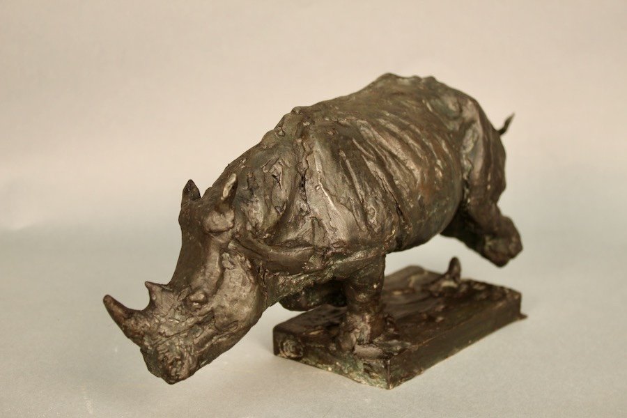 Rhinocéros En Bronze , Signature Et Cachet Du Fondeur-photo-2