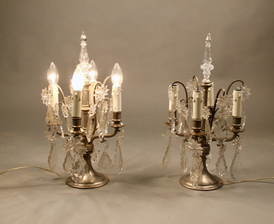 Pair Of Crystal And Nickel-plated Bronze Girandoles-photo-4