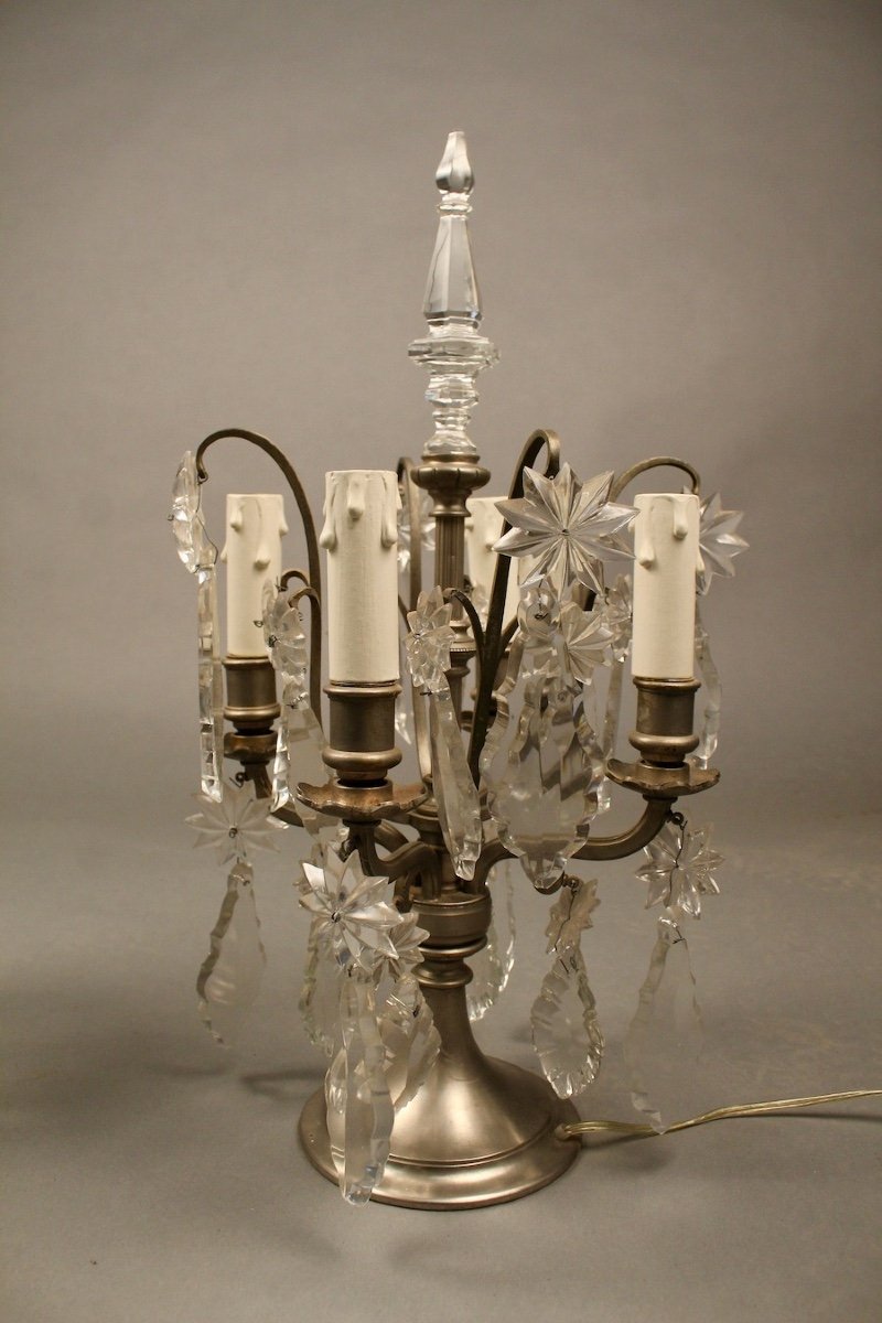 Pair Of Crystal And Nickel-plated Bronze Girandoles-photo-3