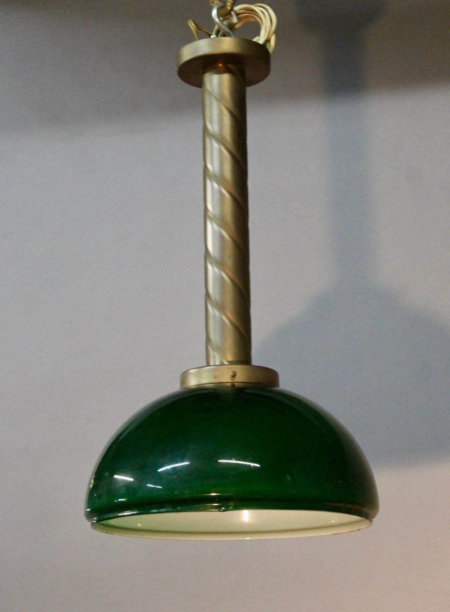 Chandelier Brass Body And Green Opaline-photo-2