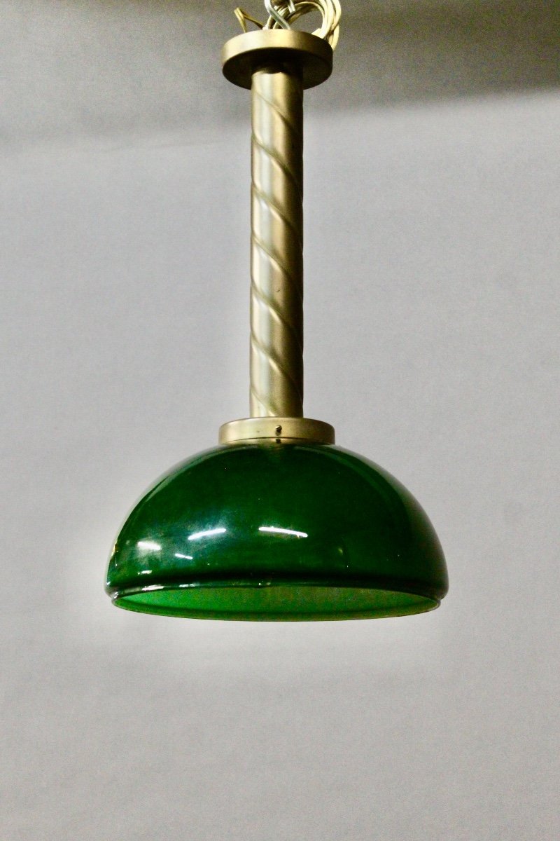 Chandelier Brass Body And Green Opaline-photo-4