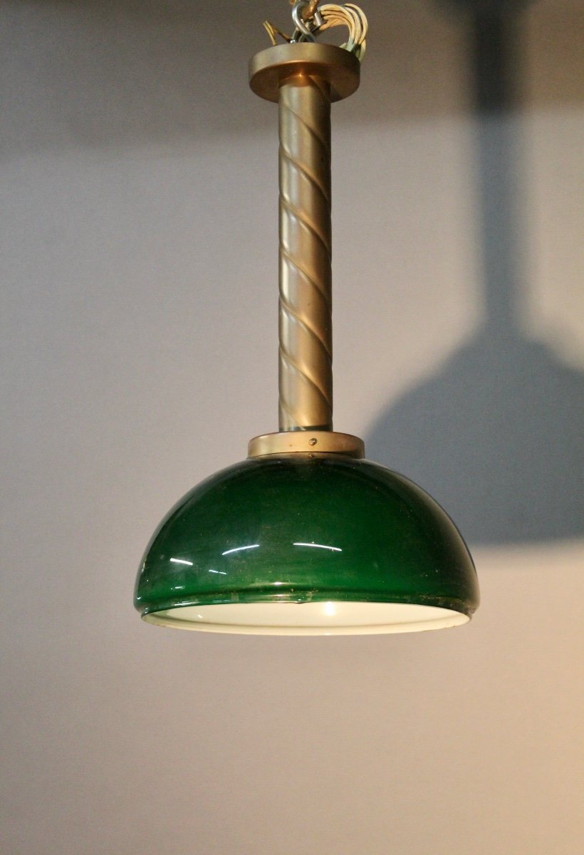 Chandelier Brass Body And Green Opaline-photo-1