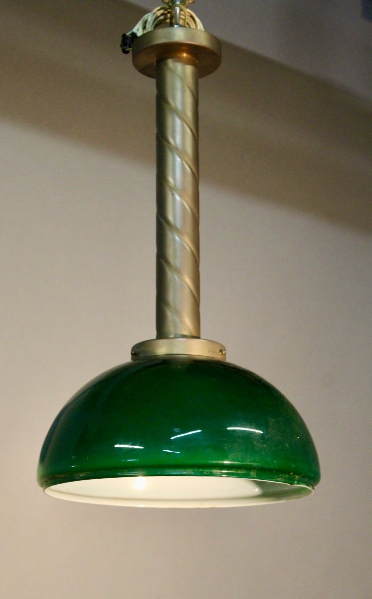 Chandelier Brass Body And Green Opaline