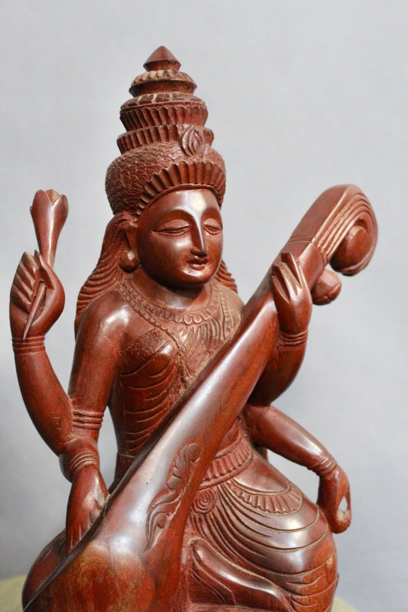 Ironwood Sculpture Of Goddess Saraswati-photo-2