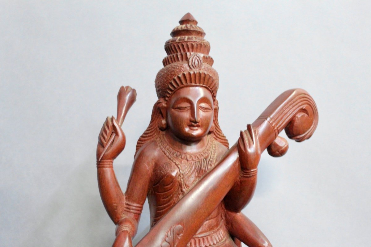 Ironwood Sculpture Of Goddess Saraswati-photo-3