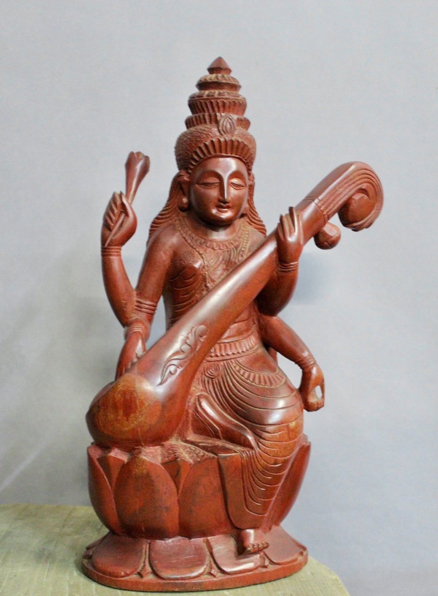 Ironwood Sculpture Of Goddess Saraswati-photo-4