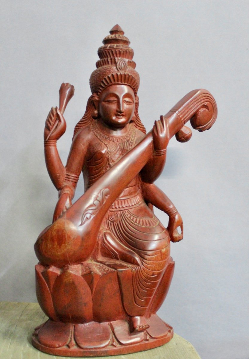 Ironwood Sculpture Of Goddess Saraswati