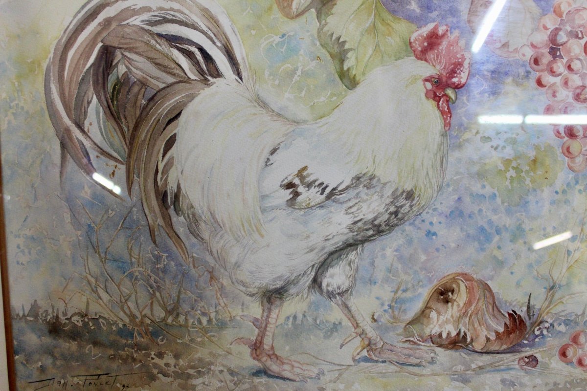 Aquarelle Coq Signée Et Datée-photo-3