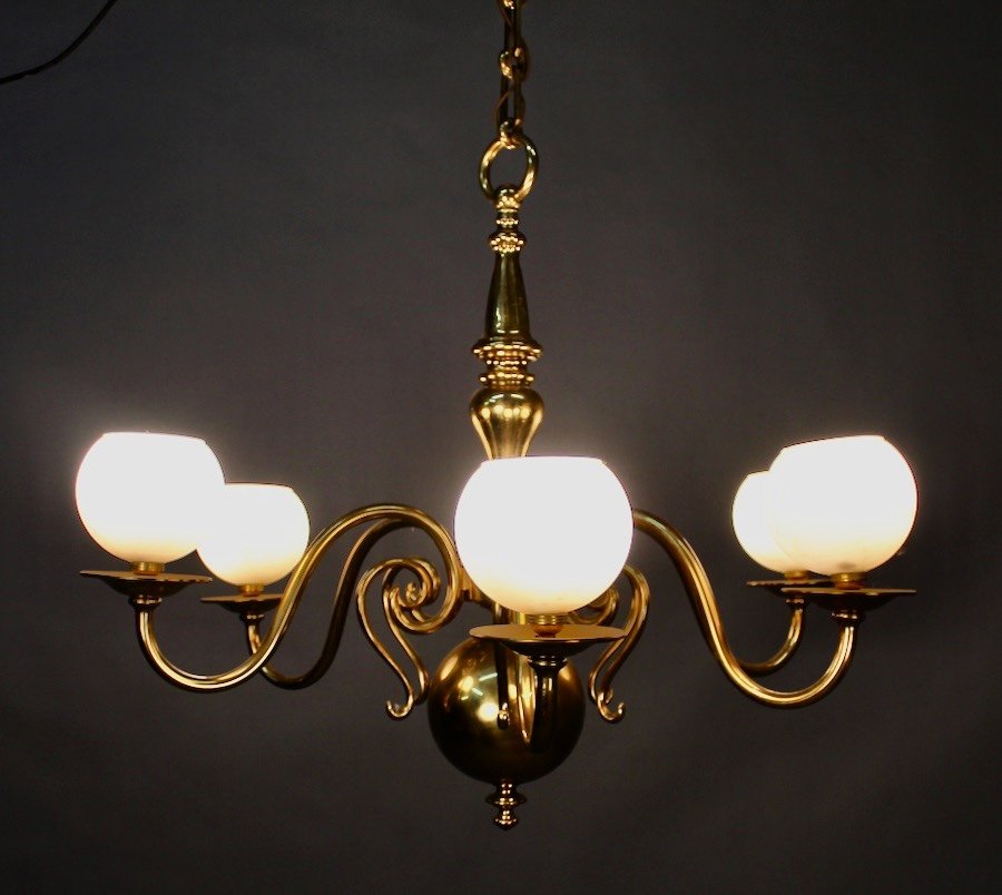 Polished Bronze Dutch Chandelier With 6 Lights-photo-2