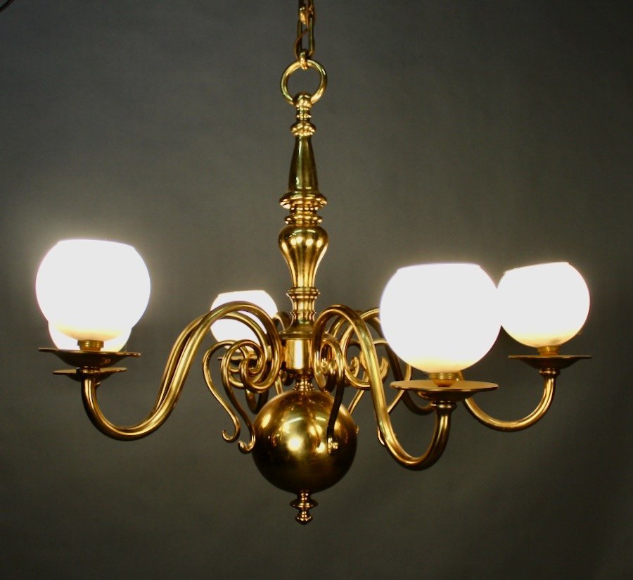 Polished Bronze Dutch Chandelier With 6 Lights-photo-3