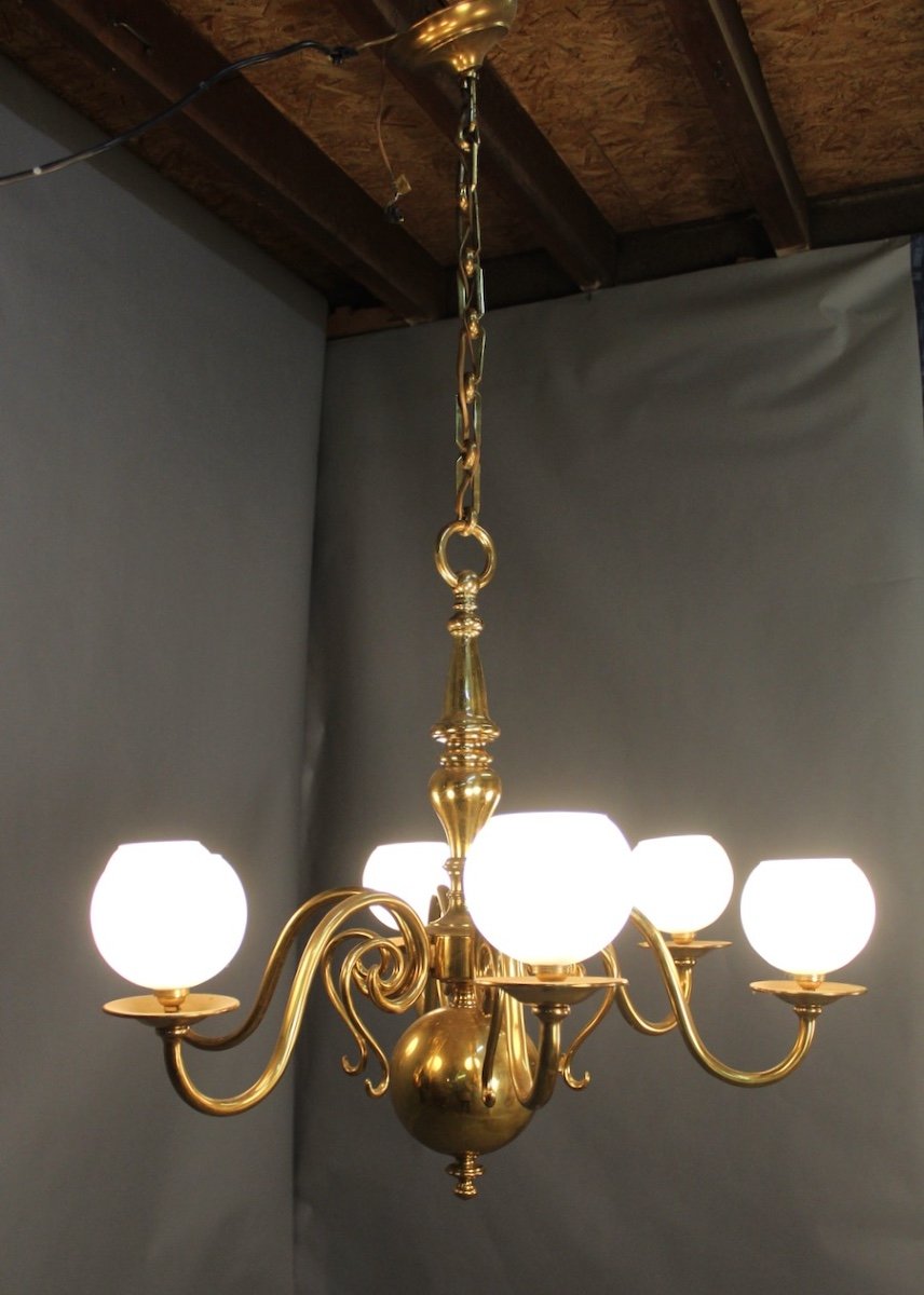 Polished Bronze Dutch Chandelier With 6 Lights-photo-4