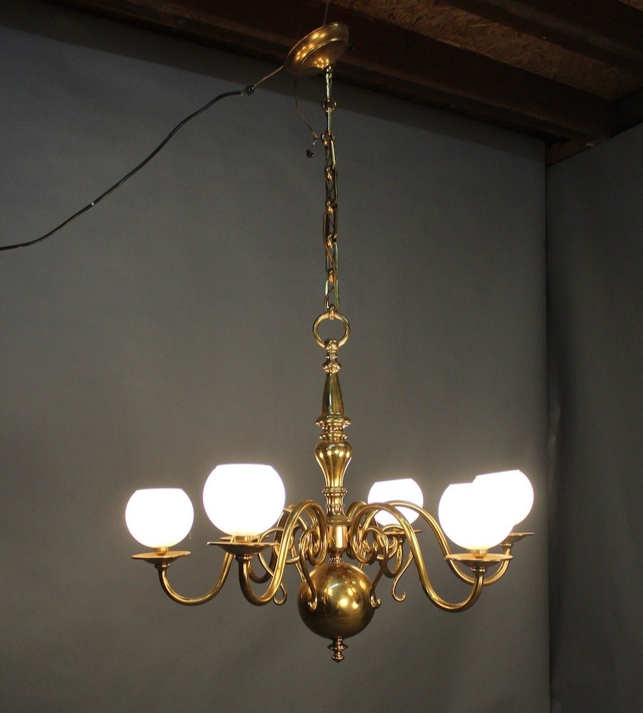 Polished Bronze Dutch Chandelier With 6 Lights-photo-1