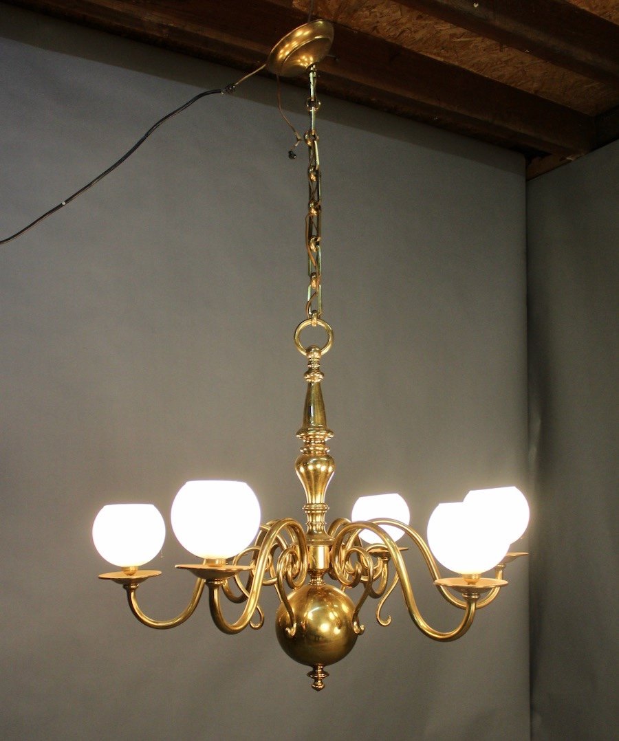 Polished Bronze Dutch Chandelier With 6 Lights-photo-2